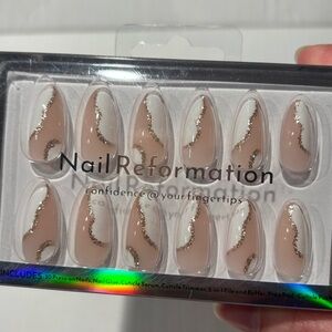Nail Reformation White Nude Gold Glitter Medium Almond Press On Nails